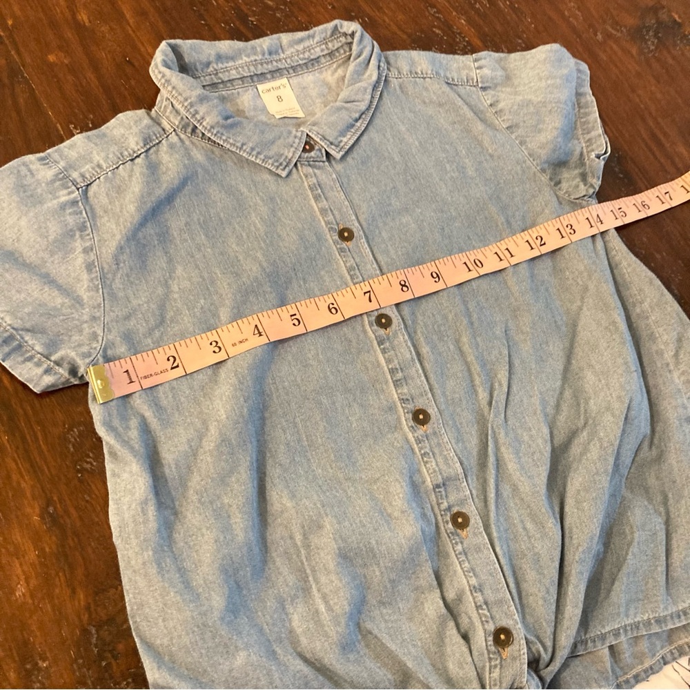 Girls Summer Outfit Blue Denim Chambray Shirt and Floral Pants Set Size Youth S - Picture 6 of 8